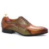 Zapatos de vestir italianos para hombre, piel de becerro auténtica, patrón de avestruz verde y marrón, zapatos de boda Oxford con cordones y punta estrecha para hombre