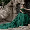 Emerald Green Pearls 3D Flowers Quinceanera Dresses Ball Gown Off The Shoulder Appliques Princess Sweet 16 Vestidos De 15 Anos