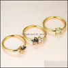 Anillos de boda Anillos de boda Lindo femenino blanco azul cristal anillo conjunto amarillo oro color para mujeres lujo novia redondo cuadrado ovalado engag dhbux