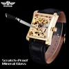 Wristwatches 2016 Winner Brand Men's Rectangle Mechanical Hand-wound Gold Skeleton Dial Artificial Leather Hand