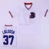 Męs Bull Durham #8 Crash Davis #37 Ebby „Nuke” Laloosh zszyty film baseballowy Jersey White Grey Szybka wysyłka Wysoka jakość