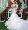 Luxury Wedding Dress Beaded Sequined Bridal Gowns Custom Made Sheer Neck Jewel Long Sleeves Tiered Ruffles Arabic Dubai Plus Size Vestidos de Novia