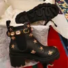 Nieuwe enkellaarsjes Herfst winter lederen schoenen strass platform schoenen hoge hakken elastische designer Doc Martens antislip mode 35-41