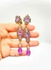 Boucles d'oreilles rétro surdimensionnées, rose et violet, goutte de cristal, strass, longue suspension, bijoux de qualité de luxe, Vintage, NWT