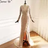 Платья для вечеринок Serene Hill Green Mermaid Elegant V-образный жемчуг с длинными рукавами вечерние роскошные бисер 2022 года для женщин свадьбы LA70499
