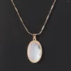 Kedjor Fashion Geometric Oval Abalone Shell Pendant Necklace White Long Chain Ströja Kvinnor smycken