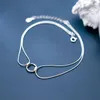 Ankiety Miqiao 925 srebrne dla kobiet bransoletka stóp żeńska żeńskie urok geometryczny okrągły łańcuch podwójnego węża letnie akcesoria