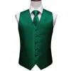 Erkek Yelekler Erkek Klasik Yeşil Katı Jacquard folral ipek yelek mendil kravat yelek takım elbise cep karesi set barry.Wang Desingers