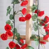 Kwiaty dekoracyjne 230 cm sztuczna róża 69 głowy Garland Vine String Wedding Arch Dekoracja Rattan Szklanka