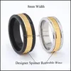 Anéis de casamento anéis de casamento 8mm de cor de ouro preto de cor de ouro giratório Ring rotativo Banda rotatável moda Man Gents Gents Party Jewelryweddingweddi dHow5