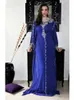 Royal Blue Evening Jurken Arabische Dubai Abaya Marokko kristallen kralen lange mouwen met lange mouwen met een kap met vloerlengte moslim prom feestjurken