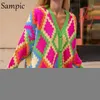 Kobiety Kreski Sampic Winter Women Basic V Neck Oversizezed Knitwear Argyle Cardigans Green Autumn Fashion Y2K Knitted Sweter 221024