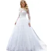 ヴィンテージ長袖A-Line Wedding Dresses Lace Aptliques Illusion Crew Neck Back Lace-up and Bottons Princess Bridal Gowns Plusサイズの花嫁ウェア2023