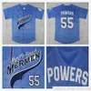 도매 저렴한 Mens Myrtle Beach Mermen #55 Kenny Powers 야구 유니폼 Blue Kenny Powers 스티치 저지 셔츠 S-3XL