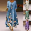 Casual Dresses Elegant Women Maxi Dress 2022 Spring Summer Floral Print l￥ng￤rmad oregelbunden hem plus storlek Vestidos