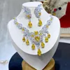 Necklace Earrings Set ASNORA Shiny Yellow Stone Cube Jewelry Long Zircon Pendant 2 PCS Dangling Earring Dress Accessories