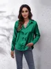 Damenblusen Sexy Satin Seidenhemd Frau Sommer Umlegekragen Slim Langarmshirts für Frauen 2022 Elegante Rose Vintage Top Femme