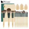 Ensemble de pinceaux de maquillage DUcare 14 pièces avec 3 pièces sac cosmétique éponge-fond de teint Kabuki professionnel mélange fard à paupières es 0311