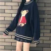 Kvinnors tröjor Pullovers kvinnor Japan Kawaii Cartoon Sticked Sweet Preppy Casual Girls Autumn Chic All-Match Loose Young Lady Fashion