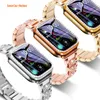 Bling Bracelet Bands with Cases Compatible Apple Watch Band 38mm 40mm 44mm 45mm Women Dressy Diamond Metal Strap with Rhinestone Bumper for iWatch Series SE 8 7 6 5 4 3 2 1