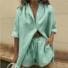 Feminino Feminino Summer Summer Casual Lounge Wear Tracksuit Women Shorts Definir blusas de manga curta e mini -cintura alta solta duas peças