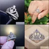 Fedi nuziali Fedi nuziali Princess Crown For Women Cubic Zirconia Micro Pave Setting Engagement Female Anel Accessoriesweddingwedd Dhvwh