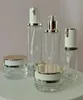 Luxury Transparent Glass Lotion Pump Bottles Cosmetic Cream Burkar med vita guldlock f￶r toner Serum Essential Oil