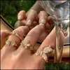 Anneaux de mariage Anneaux de mariage Femmes Sterling Bague empilable Mignon Papillon Fleurs Ouverture Redimensionnable Zircon Party Set pour Femaleweddi Dhhsn