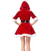 Sahne Giyim Deluxe Lady Noel Baba Noel Gelen Kapüşonlu Velvet Noel Jolly Kıyafet Cosplay Karnaval Fantezi Parti Elbise T220901