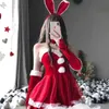 ステージウェア服を着たかわいいバニーガールレースチューブドレスアニメクリスマスサンタクロースコスプレカムロリータラビットメイドユニフォームセットドロップシップT220901