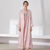 Dames slaapkleding vrouwen satijn kimono gewaad jurk set zwart lange badjas sexy v-neck riem nachthemd kanten trim lente herfst casual pyjama