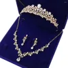 Brincos de colar definir tiaras de cristal de ouro da moda e coroa conjunta jóias de noivas para mulheres