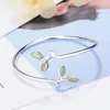 Bangle MOONROCY Silver Color Open Green Opal Bracelet Leaves Party Cute Jewelry For Women Girls Children Gift Drop