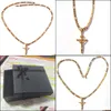 Pendant Necklaces 18K Solid Gold 4Mm Italian Figaro Link Chain Necklace Womens Mens Jesus Crucifix Cross Pendant Drop Delivery 2022 J Dh32I