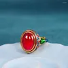 Klusterringar Original Ancient Gold CraftsManship Natural Carnelian For Women Flower Emamel National Style Light Luxury Wedding Jewelry