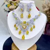 Necklace Earrings Set ASNORA Shiny Yellow Stone Cube Jewelry Long Zircon Pendant 2 PCS Dangling Earring Dress Accessories