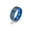 Trouwringen Yoiumit Unieke roestvrijstalen sieraden Ruimte Hatch Design Groove Life Black and Blue Bands Carbon Fiber Ring Heren