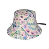 Berets Pink Dragonflies And Flowers Pattern Bucket Hat Sun Cap Dragonfly Motif Libellules Sukilopi Green Blue Teal