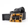 Belts 2022 Pu Woven Fashion All-match Length 110 Width 3.8 Spots Leopard Print Yellow Buckle Head Decoration Ladies Wide Belt