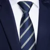 Bow Ties Designer Marka En Kalite Fermuarı Tie Erkekler için Beyefendi İş İşi Mavi 7cm Çizgili Kravat Polyester İpek Moda Hediye Kutusu