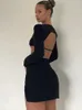 Werkjurken vrouwen tweedelige roksets Sexy Hollow Out Backless T-shirt met lange mouwen en gesplitste rokken pakken Lady 2-delige mode-outfit