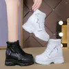 Stövlar 2022 Autumn High Platform 8cm klackar Kvinnor Tjock Sole Ankle Shoes Leather Wedge Sneakers Håll varma vinter plysch