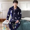 Pijamas masculinos flanela pijamas ternos de dormir masculino moda elegante pijama hombre masculino azul pijamas mangas compridas casual