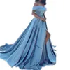 Casual Dresses Women Formal Dress Solid Color Off Shoulder Elegant Evening Slim Fit High midje Big Swing Female Prom