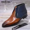 Autumn Winter Winter bezerro genuíno de couro para mensagens de tornozelo de tornozelo artesanal Brown Blue Up Sapatos formais de alta qualidade botas para homens