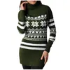 Women's Sweaters Womens Christmas Elegant Turtleneck Wrap Sweater Dress Snowflake Patterned Long Sleeve Knit Midi Vest Women