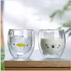 Muggar Creative Cute Bear Double-Layer Coffee Mug Double Glass Cup Carton Animal Milk Lady Gift Christmas Y2210