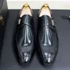 Fashion Men's Buckle Monk Strap Dress Shoes حذاء حقيقي بقرة جلدية مصنوعة يدويًا