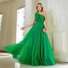 Ruffles One Shoulder Prom Dresses Long Ruched Tulle en linje formell klänning Green Boho Para Mujer Vestidos 326 326