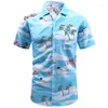 M￤ns casual skjortor hawaiian m￤n tryckt skjorta kort ￤rmknapp ner kokosn￶t palm strand regelbundet fit usa size s-2xl tryck